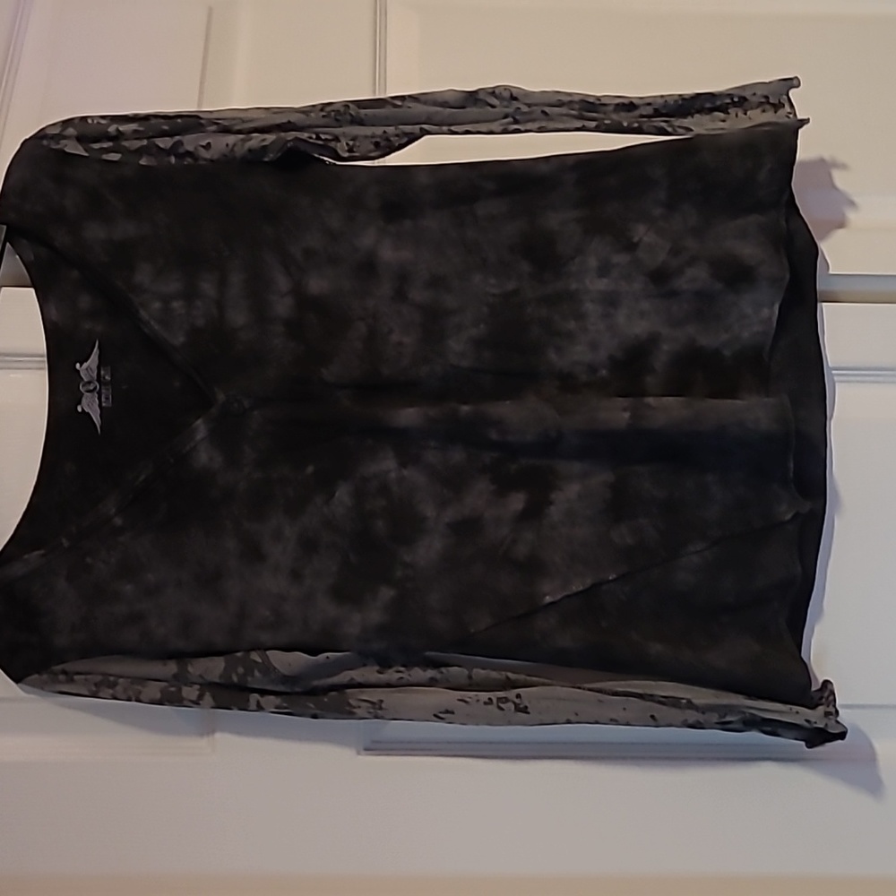 Rebel Girl top with sheer sleeves and dragons in crystals on the back.